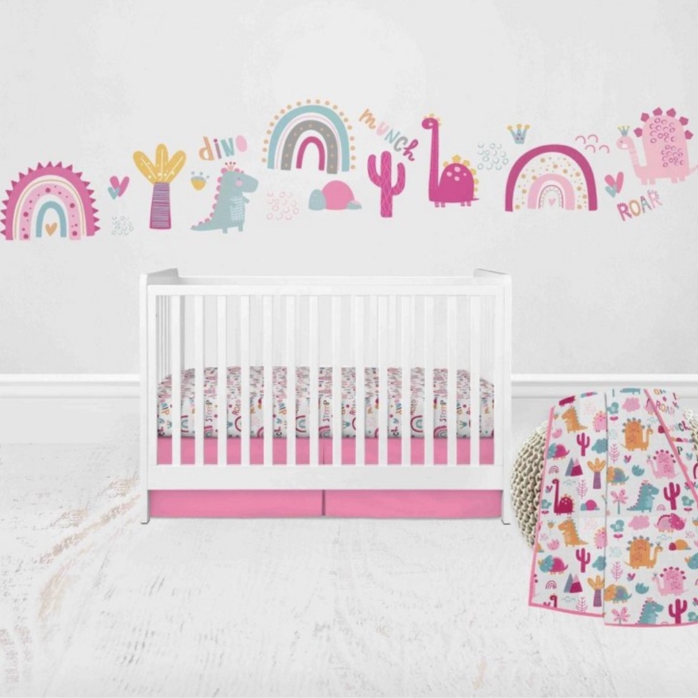 Bacati Pink Dinosaur 4 Piece Muslin Crib Set